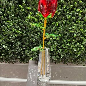 Tahari Crystal Vase with Gold Accents